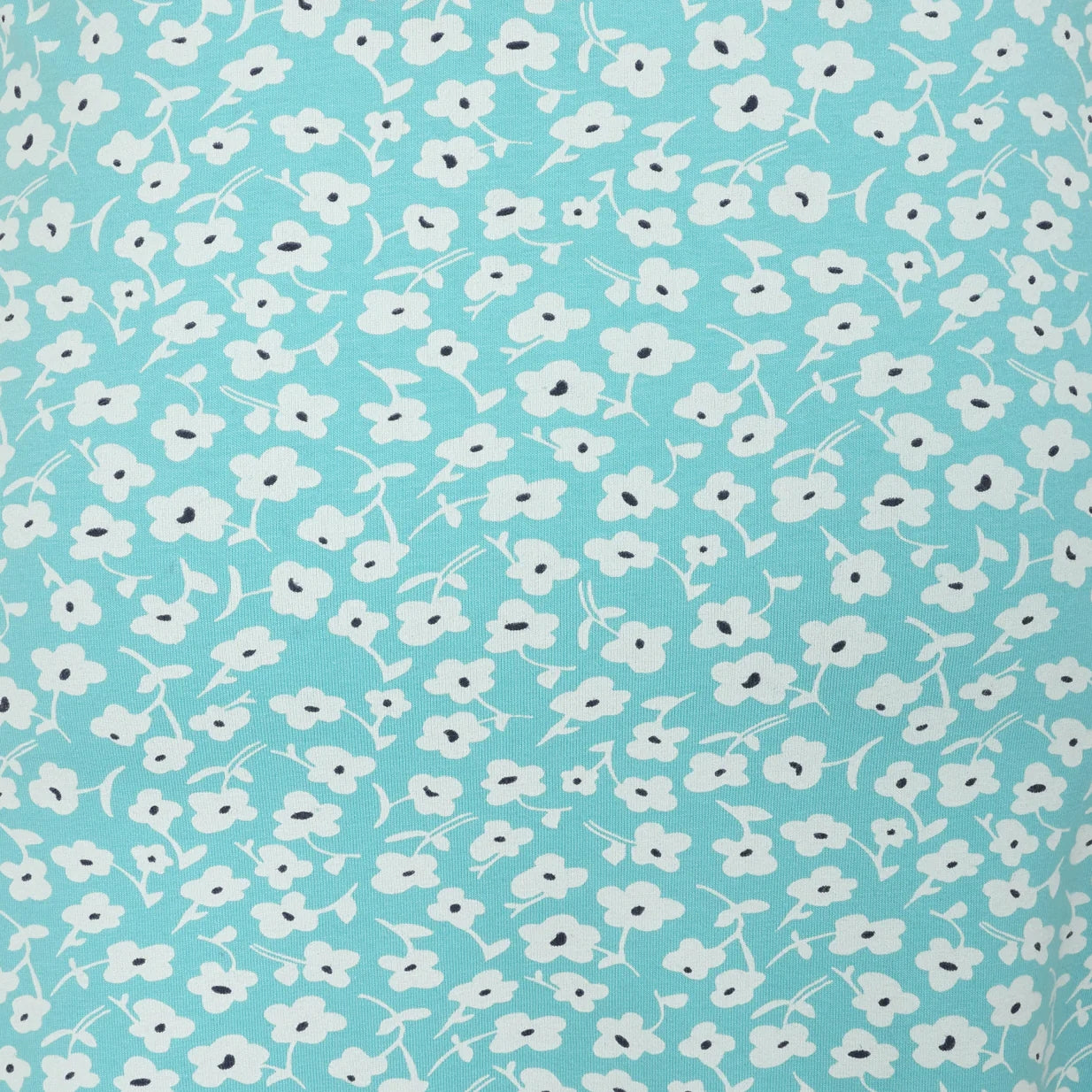 Front view of a women's Lazy Jacks LJ41 jersey skirt in turquoise with a white and navy Buttercup floral pattern.