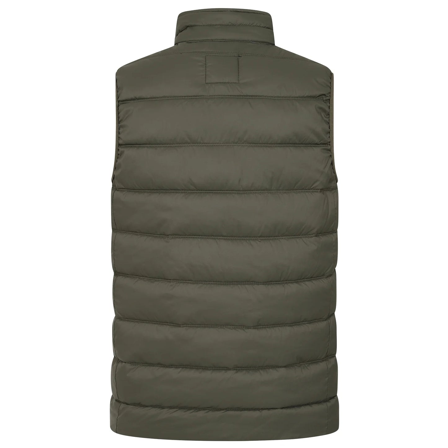 Back view of a mens Lazy Jacks GL3 lightweight padded gilet in Khaki green with zip through front and two front pockets