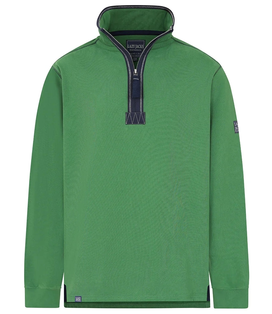 Lazy Jacks Porthleven Sweatshirt in green with a half zip and stylish collar design