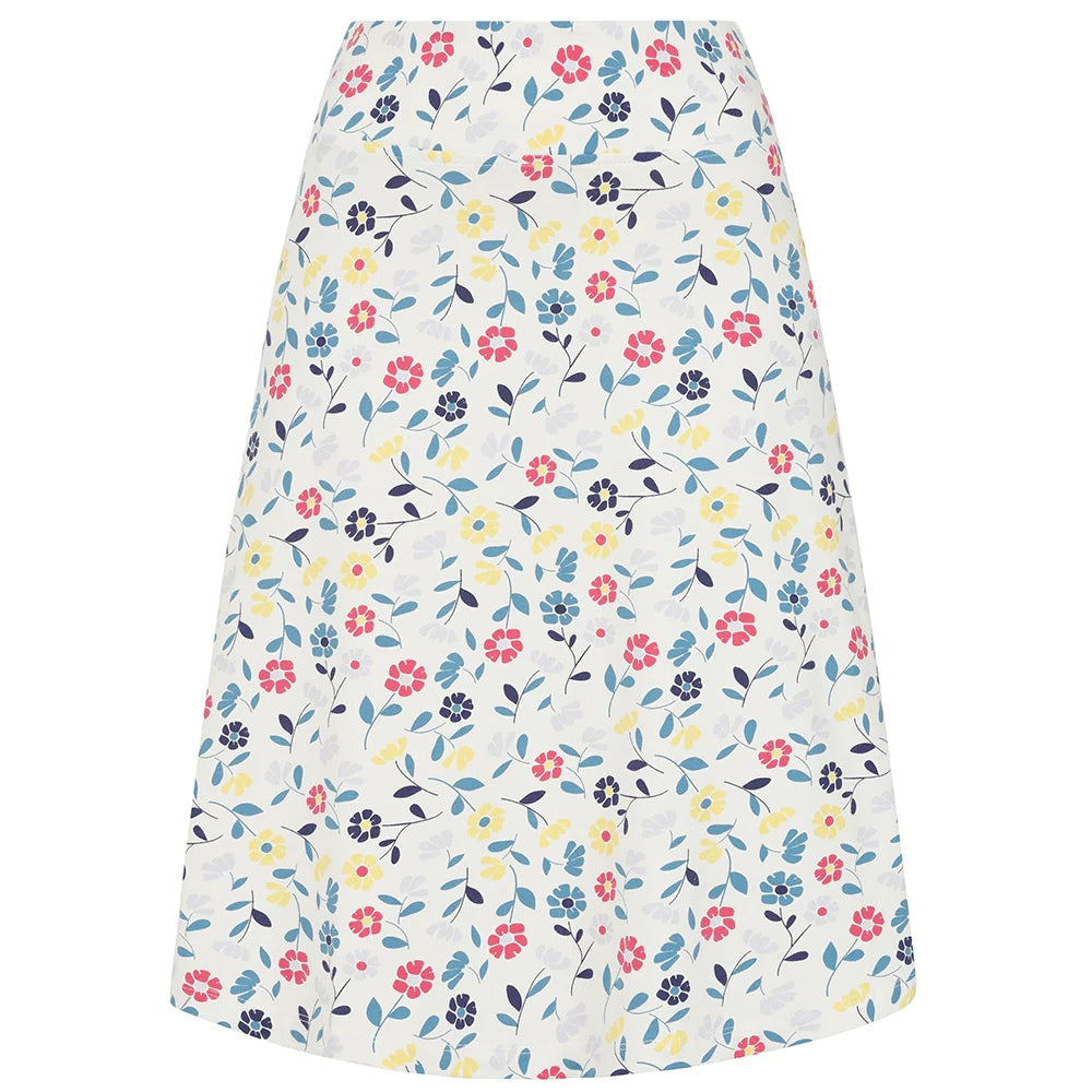 Women's Lazy Jacks jersey skirt in white with multicoloured floral print.