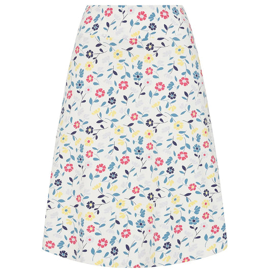 Women's Lazy Jacks jersey skirt in white with multicoloured floral print.