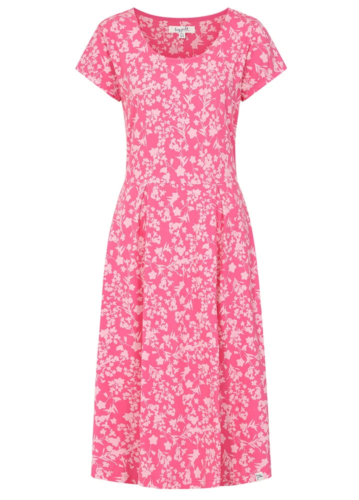 Lazy Jacks womens floral dress pink with short sleeves and a fitted waist design