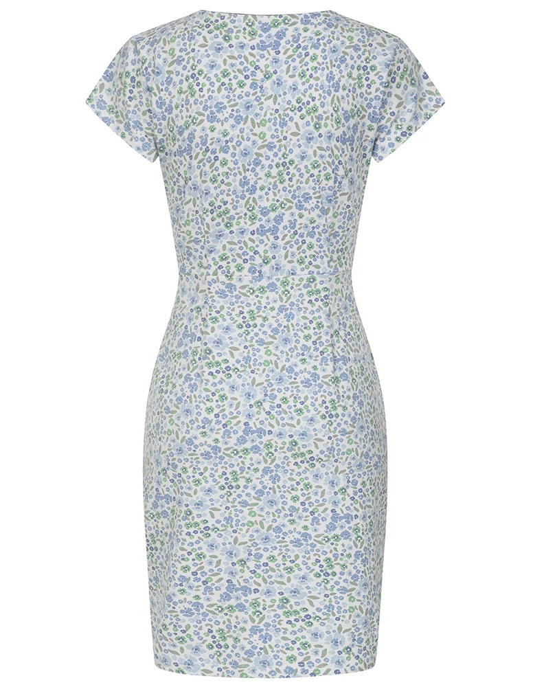 Lazy Jacks womens floral print dress with blue and green flowers and short sleeves