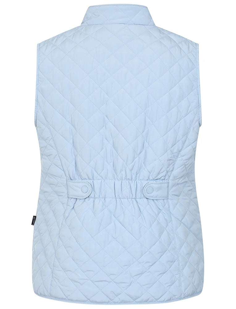 Light blue Lazy Jacks womens gilet featuring a quilted design and adjustable back for a comfortable fit