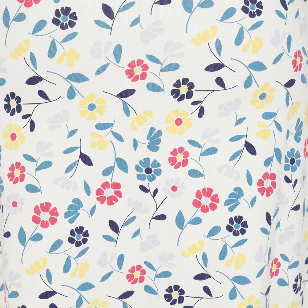 White and multicoloured floral printed jersey skirt from Lazy Jacks