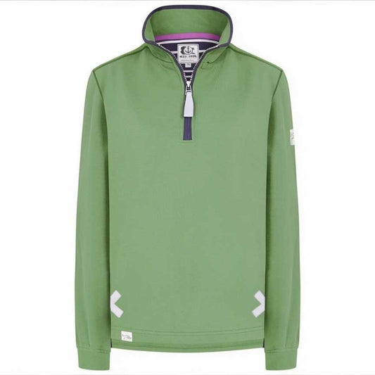 Front view of a womens Lazy Jacks LJ3 zip neck sweatshirt in Samphire Green.