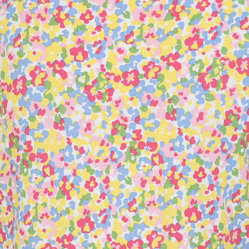 Close-up of Lazy Jacks womens multicolour floral dress fabric with vibrant flower pattern