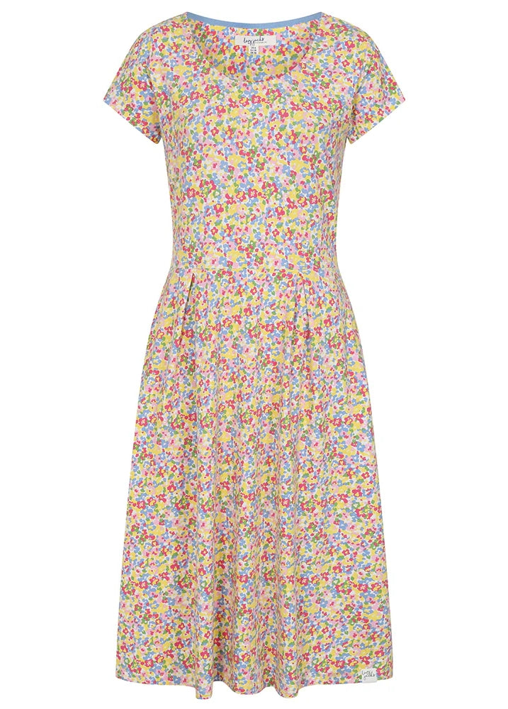 Lazy Jacks womens multicolour floral dress with short sleeves and a fitted waist