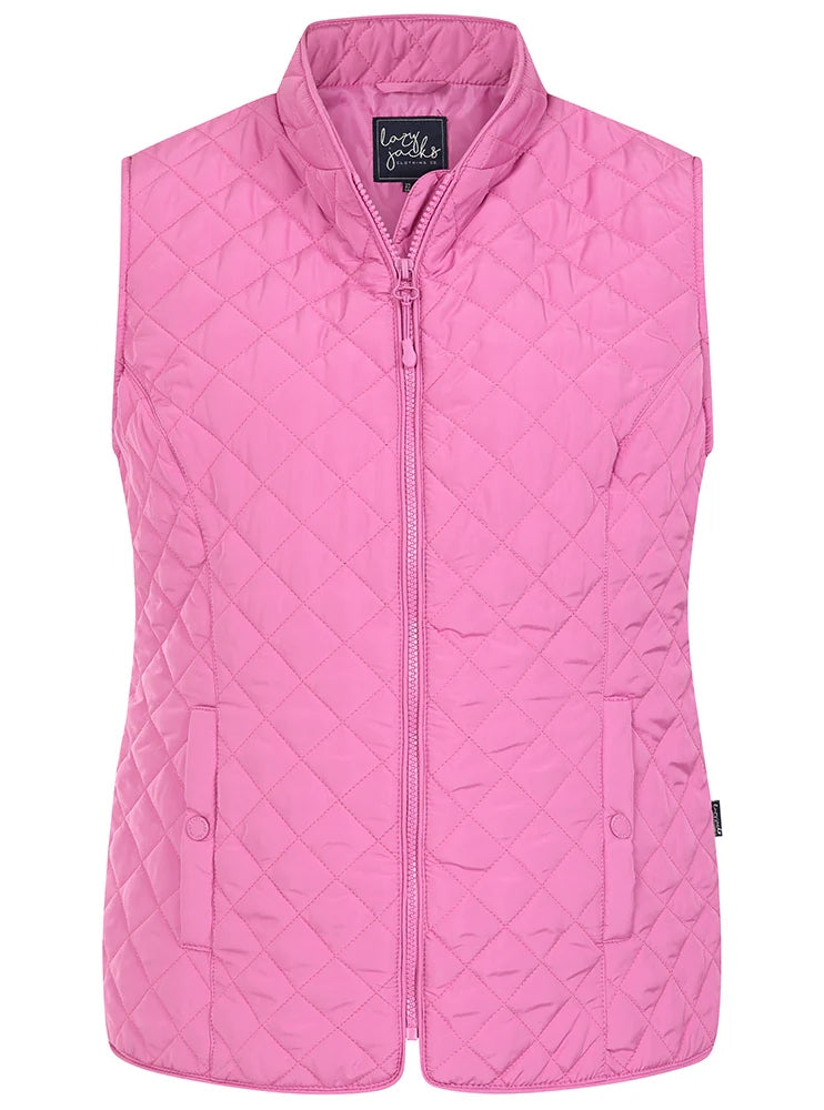 Lazy Jacks women's quilted gilet in Raspberry Pink.
