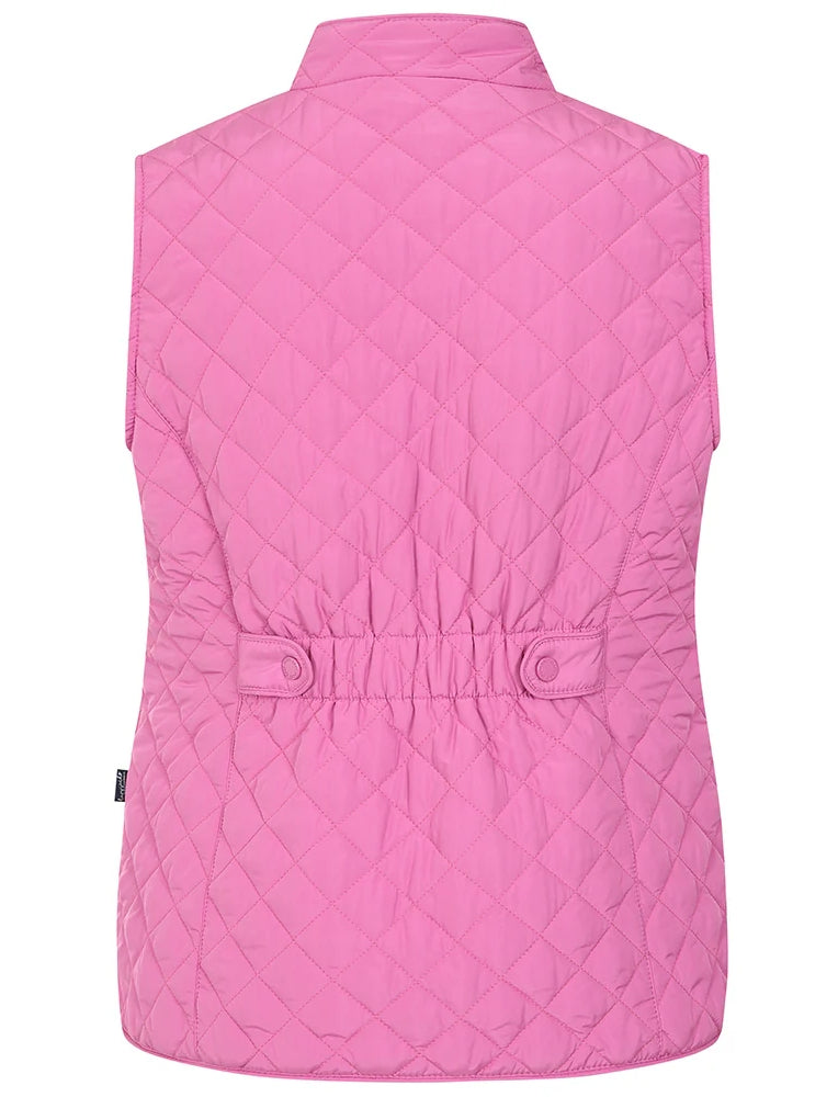 Raspberry Pink women's quilted Gilet from Lazy Jacks with adjustable back tabs.
