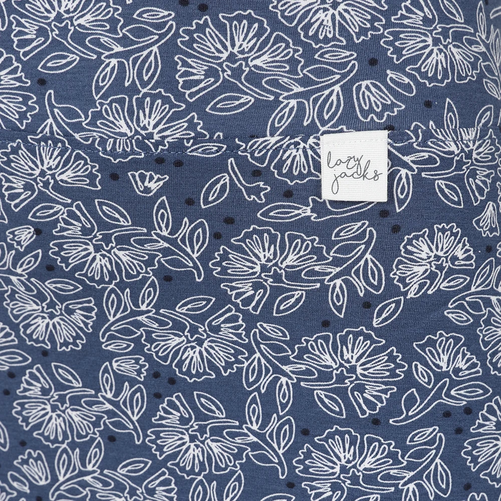 Lazy Jacks womens skirt featuring a floral pattern in blue and white for casual comfort