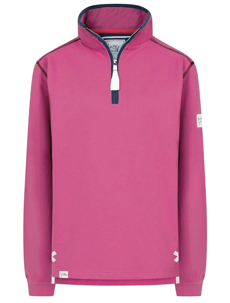 Lazy Jacks womens sweatshirt in vibrant cherry with zip neck for casual comfort