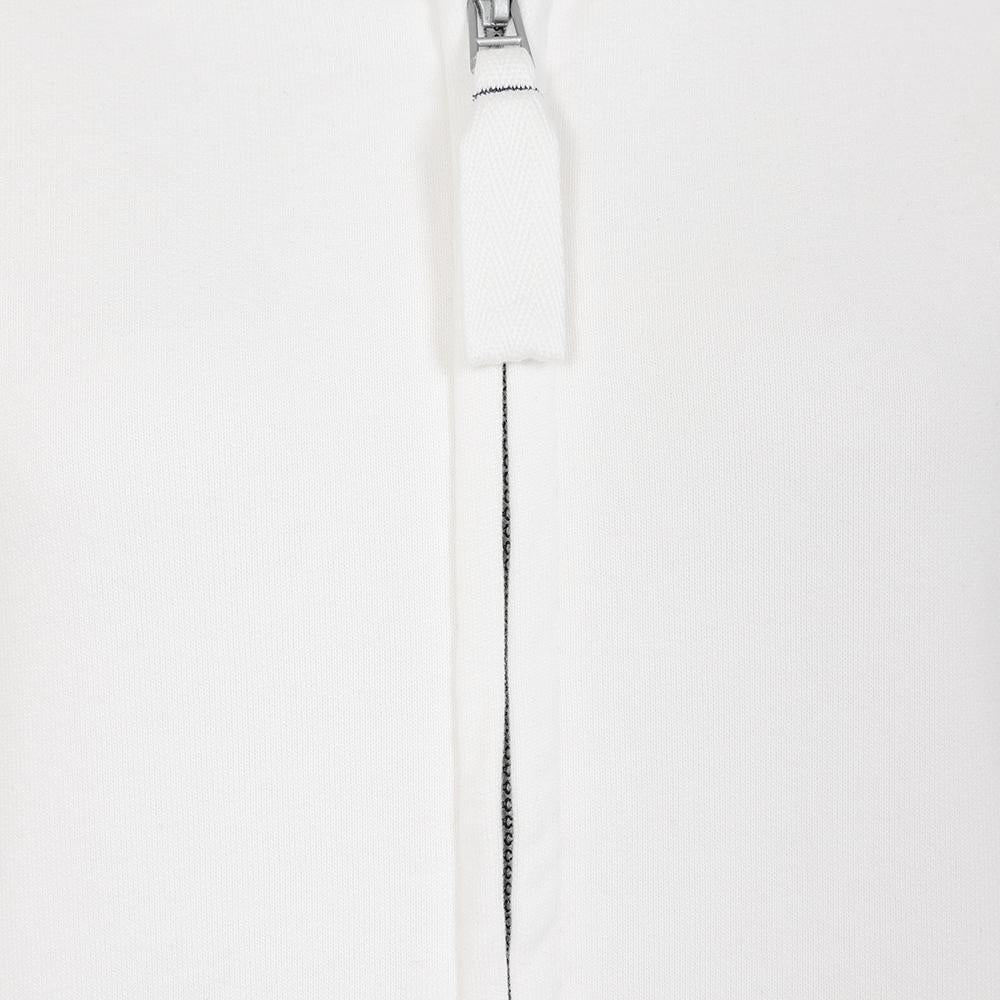 Close-up of the zipper on a Lazy Jacks womens sweatshirt white with fabric pull tab