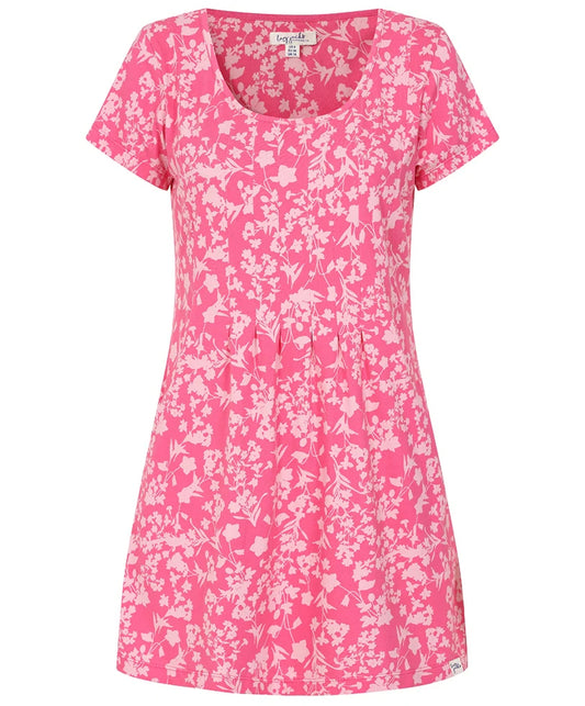 Women's short sleeve floral print tunic in pink from Lazy Jacks.