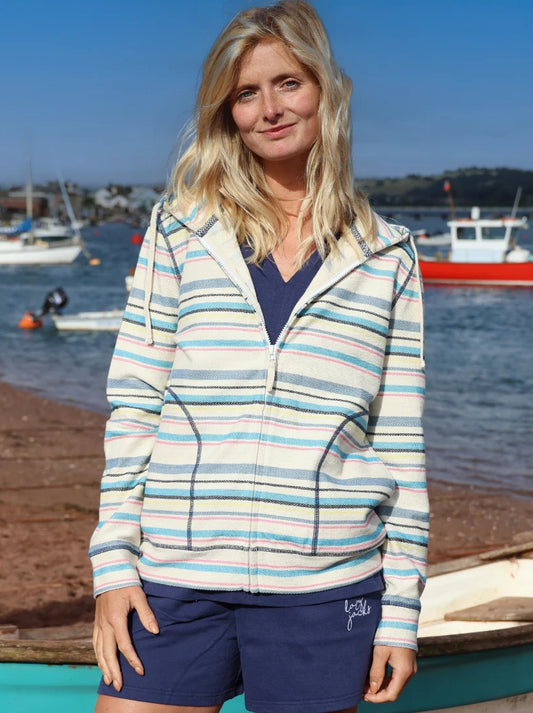 Lazy Jacks Womens LJ302 Textured Striped Hoodie - Chalk