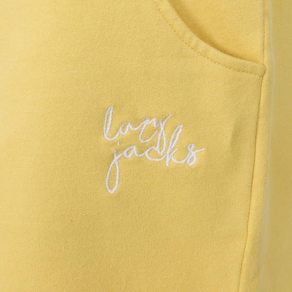 Lazy Jacks LJ55 women's jogger sweatshorts in Lemon Yellow with embroidered logo.