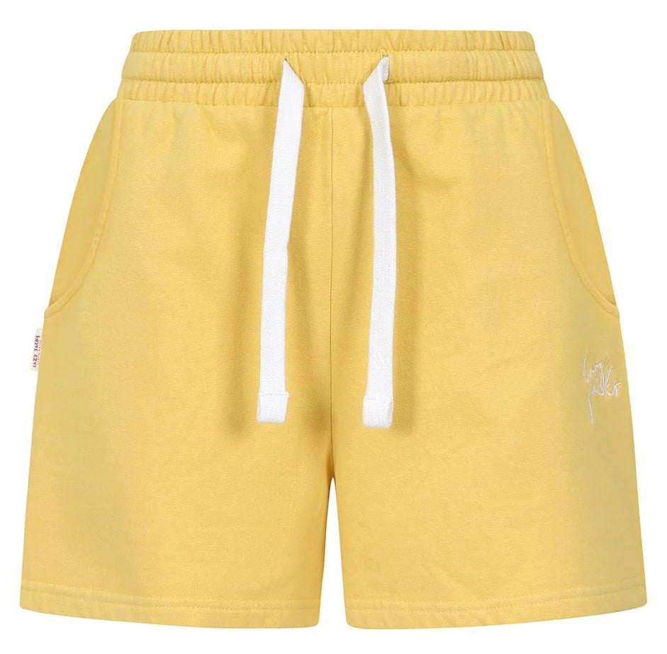 Lazy Jacks women's LJ55 drawstring sweat shorts in Lemon Yellow.
