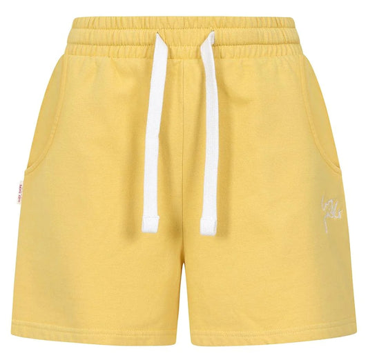 Lazy Jacks women's LJ55 drawstring sweat shorts in Lemon Yellow.