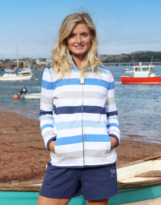 Lazy Jacks Womens LJ32 Full Zip Stripe Sweatshirt - Blues