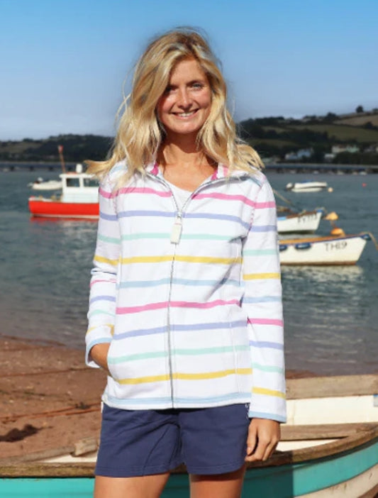 Lazy Jacks Womens LJ32 Full Zip Stripe Sweatshirt - Watercolours