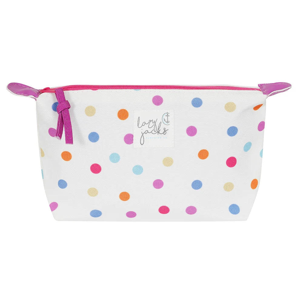 Lazy Jacks LJ405 Cosmetic Bag - White / Multicoloured Dot
