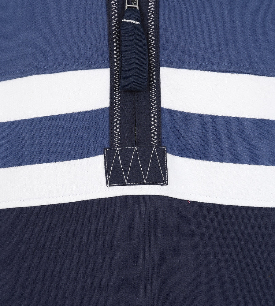 Lazy Jacks Mens LJ51 Block Stripe 1/4 Zip Sweatshirt - Denim Blue