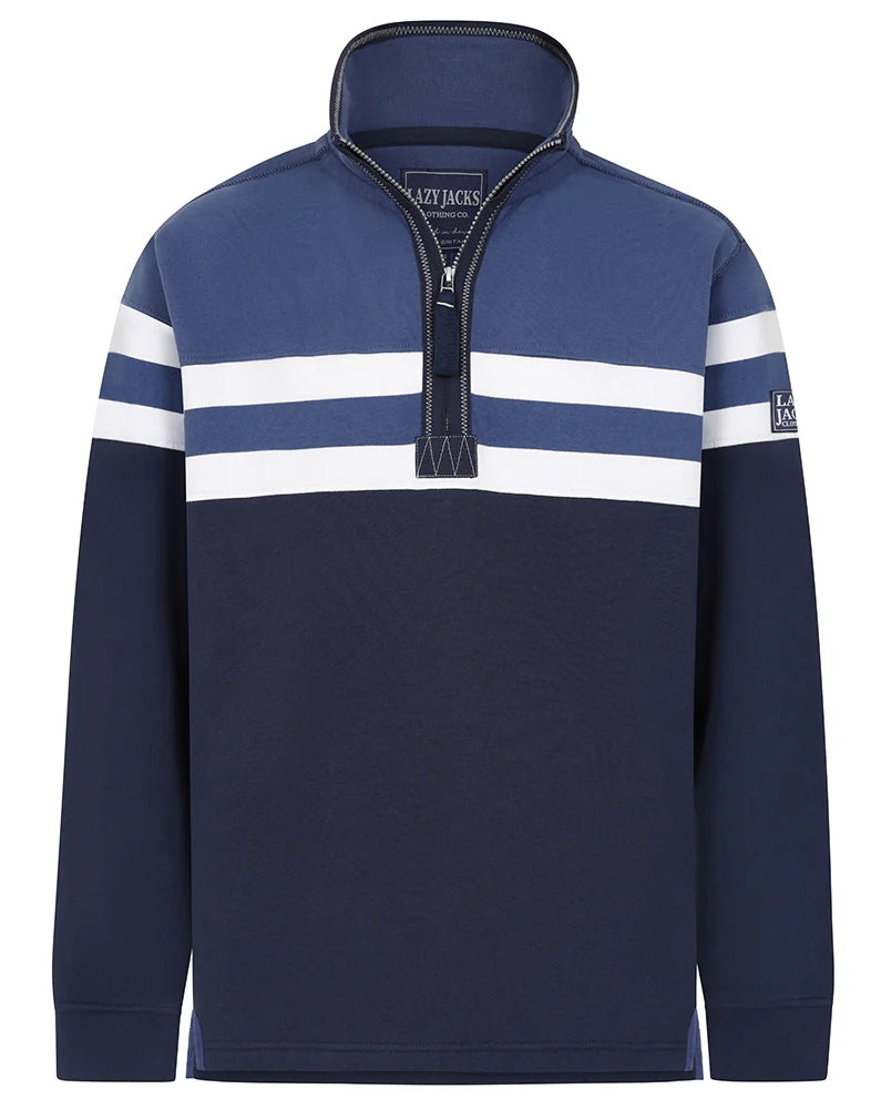 Lazy Jacks Mens LJ51 Block Stripe 1/4 Zip Sweatshirt - Denim Blue