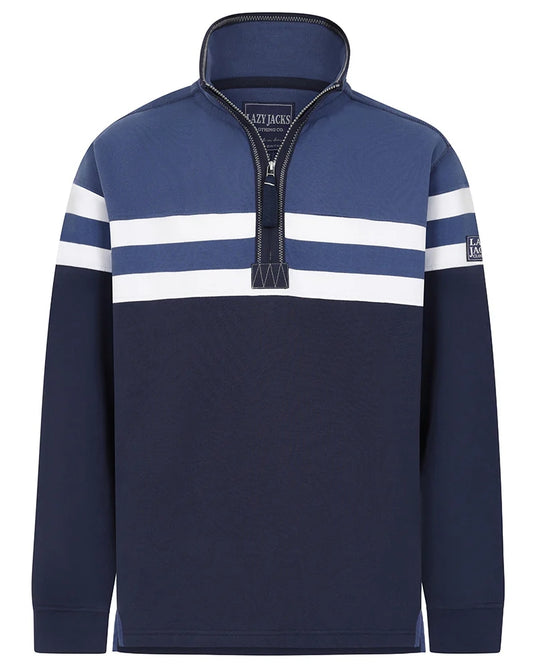 Lazy Jacks Mens LJ51 Block Stripe 1/4 Zip Sweatshirt - Denim Blue