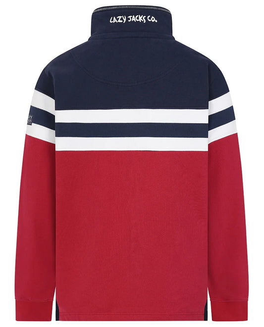 Lazy Jacks Mens LJ51 Block Stripe 1/4 Zip Sweatshirt - Rouge