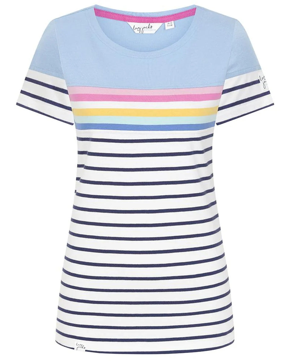 Lazy Jacks Womens LJ8M Short Sleeve Stripe Tee - Sky