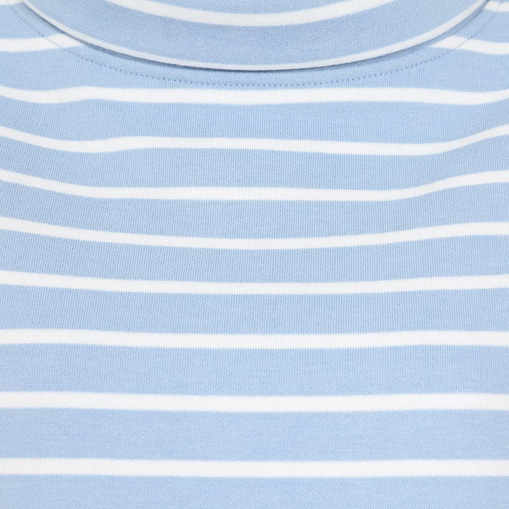 Women's LJ35 sky blue and white stripe sweatshirt from Lazy Jacks with a roll neckline.