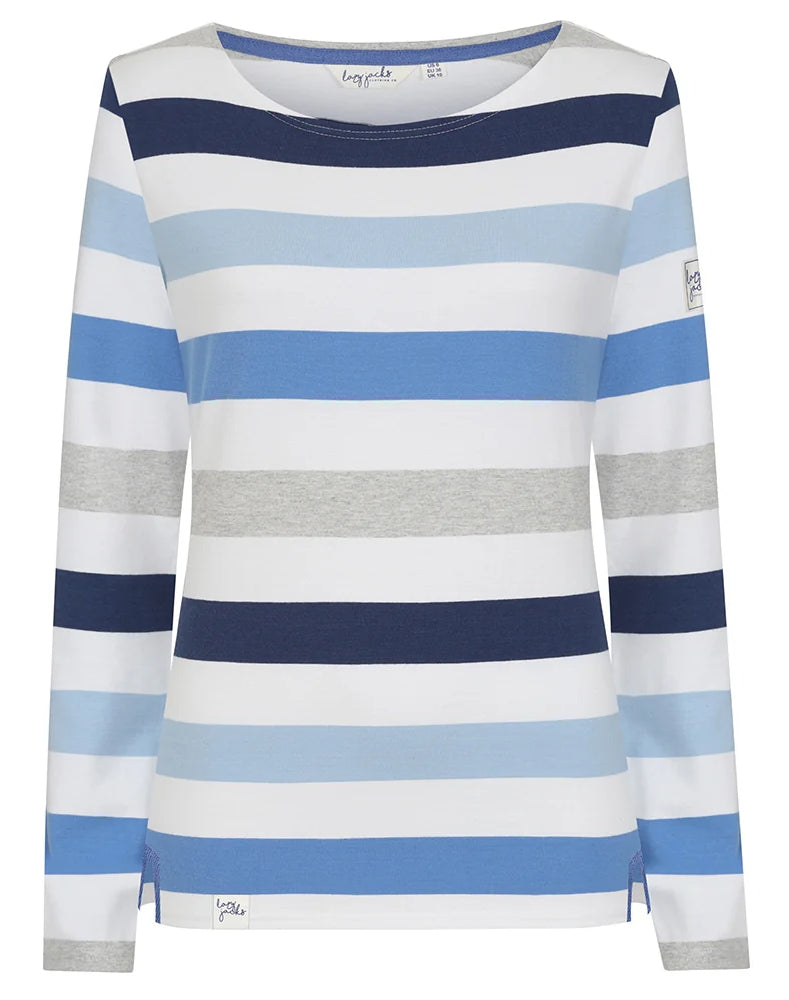 Lazy Jacks Womens LJ97M Long Sleeve Stripe Tee - Blues