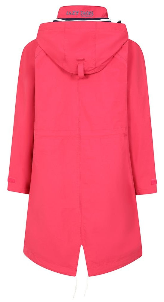 Lazy Jacks women's LJ67 knee length parka style waterproof raincoat in Lipstick.
