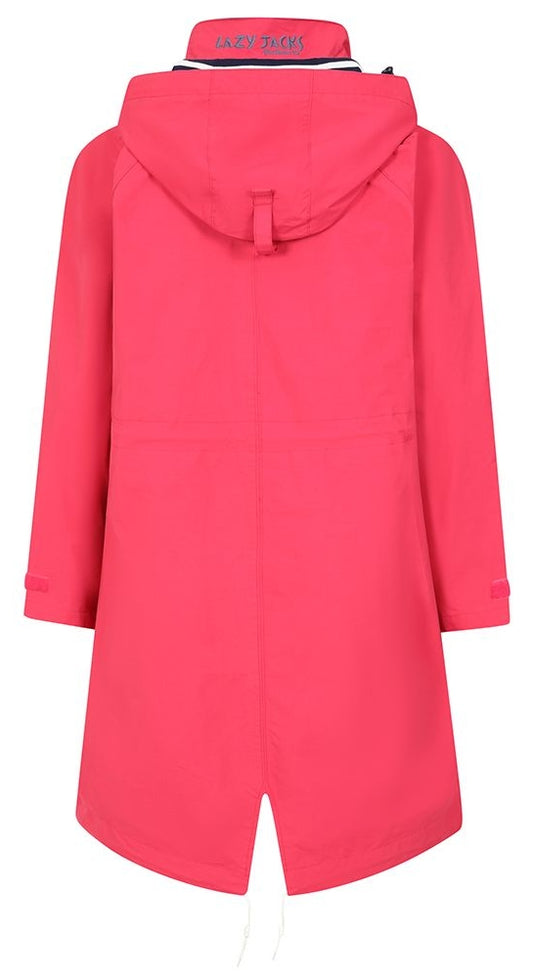 Lazy Jacks women's LJ67 knee length parka style waterproof raincoat in Lipstick.