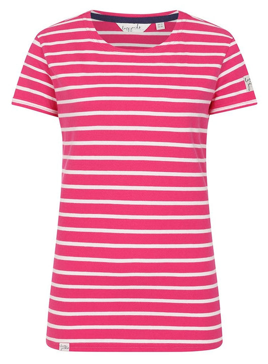 Lazy Jacks Womens LJ8 Short Sleeve Stripe Tee - Sorbet Pink