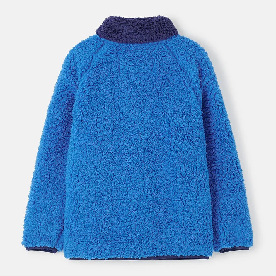 Back view of a Lighthouse kids Cadens blue fleece jumper on a white background