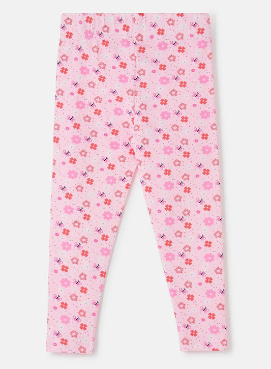 Lighthouse Kids pink floral leggings with elastic waistband and multi-color flower print
