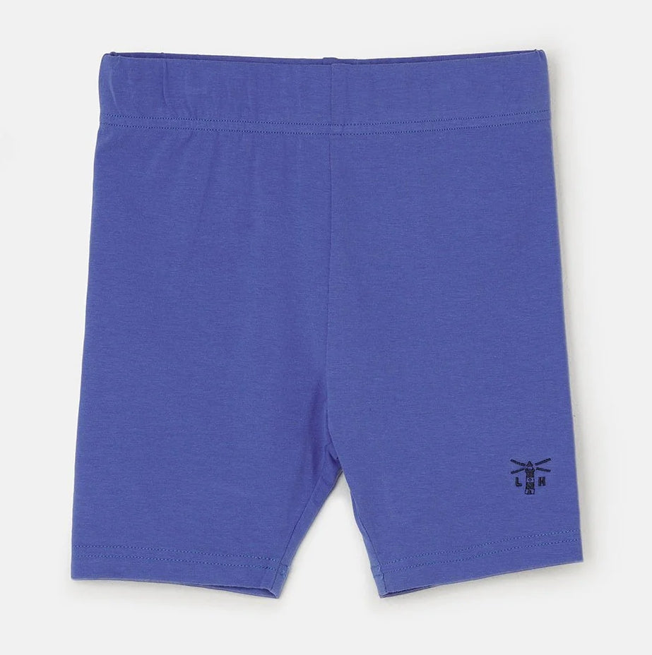 Lighthouse kids purple shorts with elastic waistband and small lighthouse logo on leg