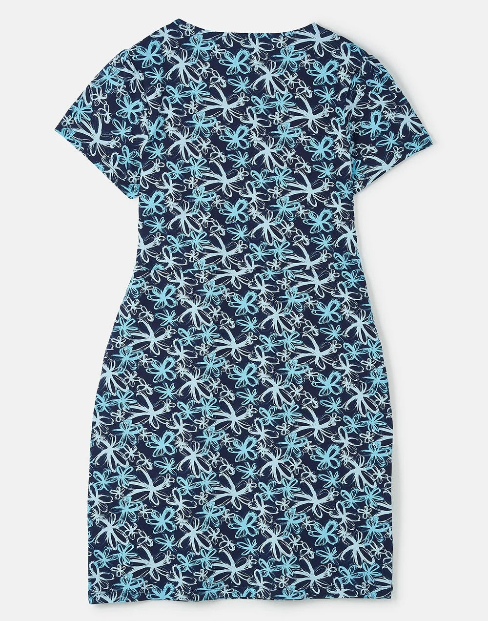 Lighthouse womens floral dress navy with short sleeves and blue floral pattern on dark background