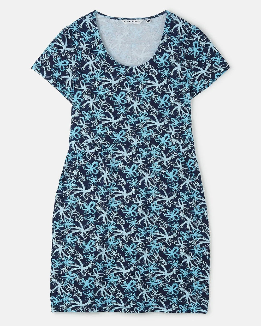 Lighthouse womens floral dress navy with short sleeves and blue flower pattern