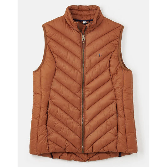 Front view of a womens Lighthouse Rust Orange Laurel puffer gilet on a white background