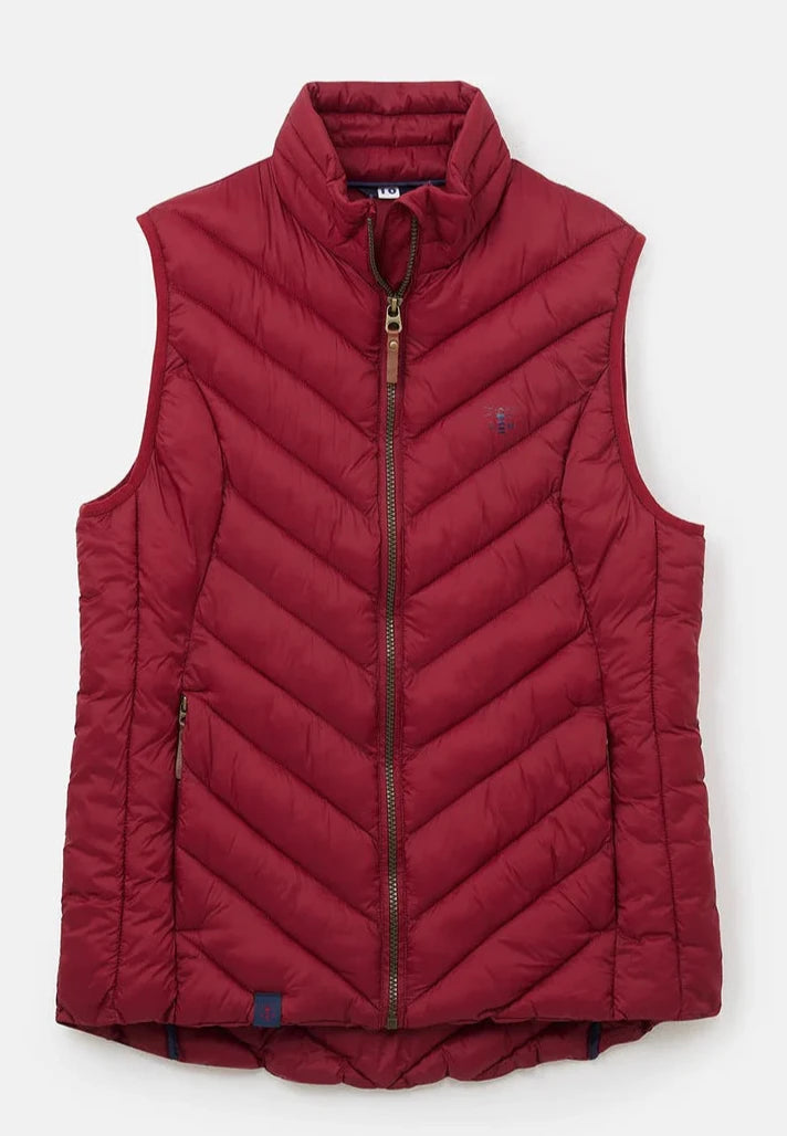 Lighthouse womens Laurel padded gilet red with front zipper and chevron quilted design