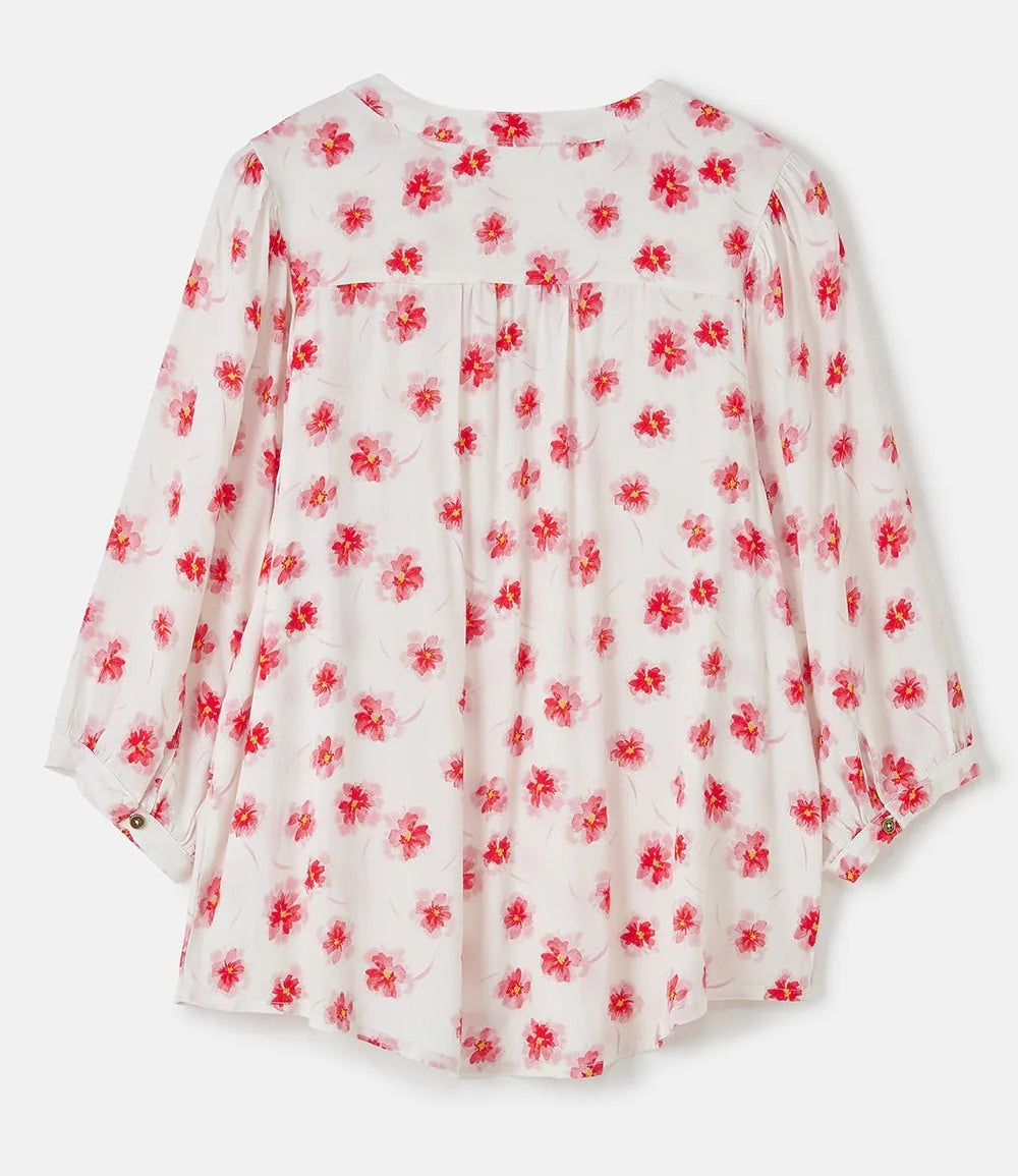 Lighthouse womens Lola blouse white with red floral pattern and long sleeves