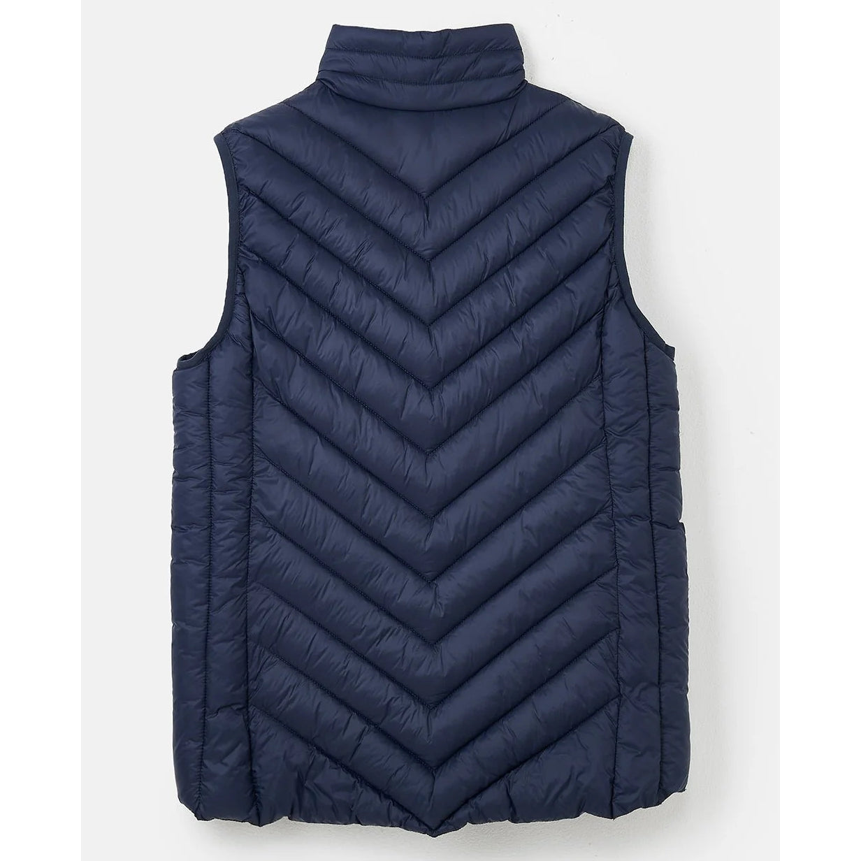 Back view of a Lighthouse womens navy blue Laurel puffer gilet on a light grey background