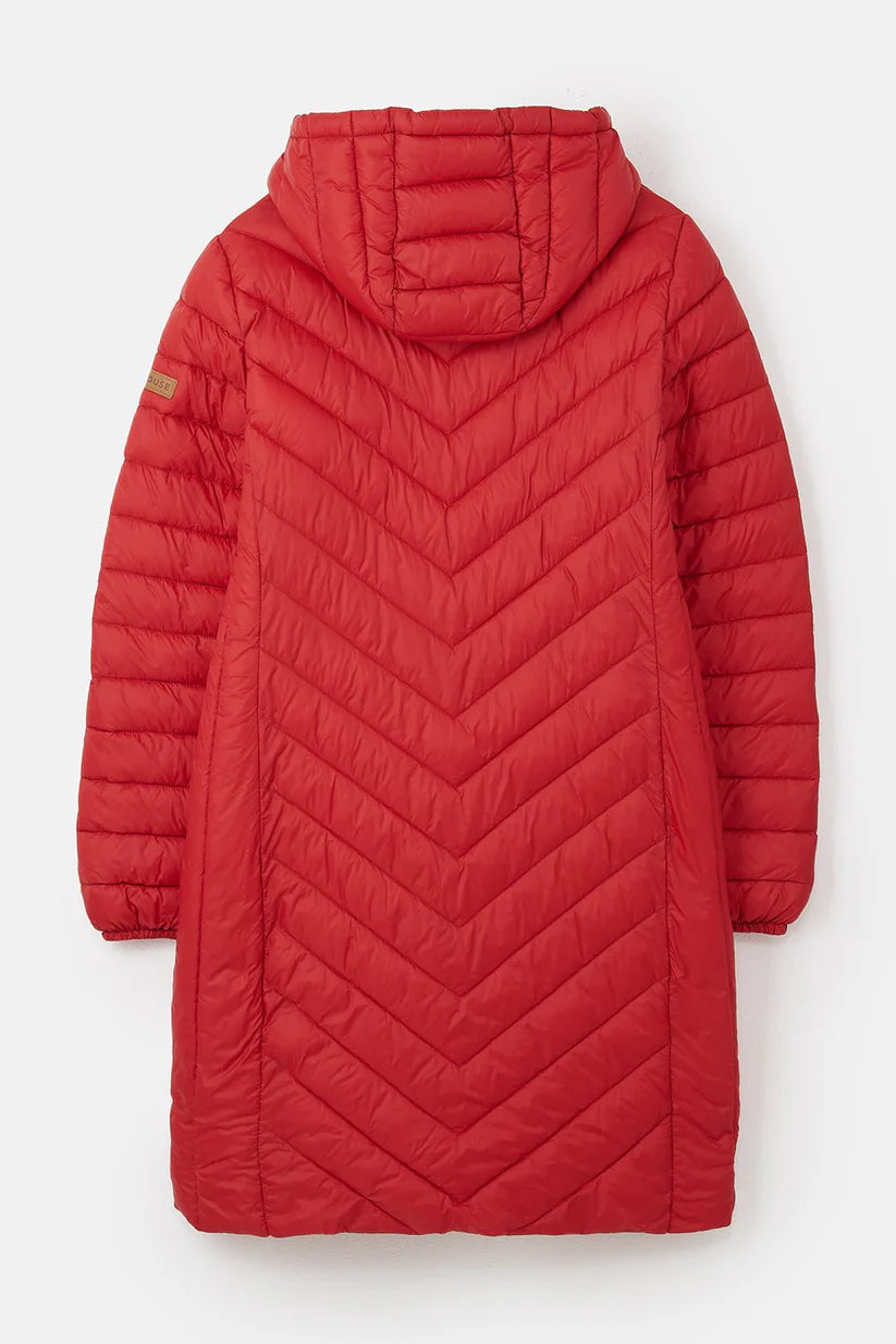 Lighthouse womens padded coat red long hooded quilted winter jacket back view