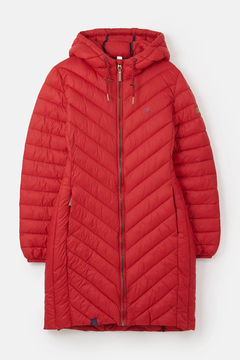 Lighthouse womens padded coat red with hood and full front zipper for warmth and comfort