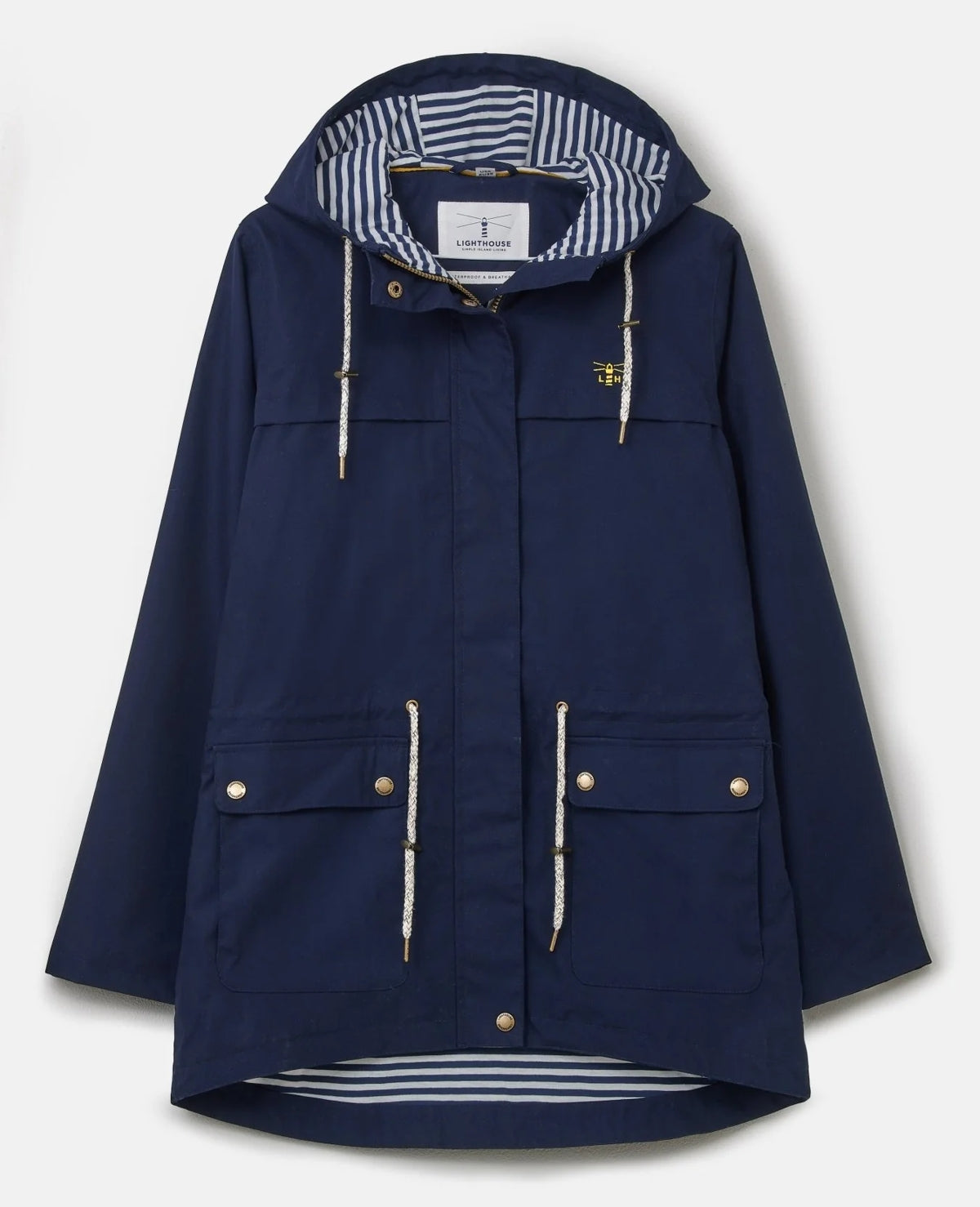 Lighthouse women's navy Alicia hip length waterproof rain jacket.