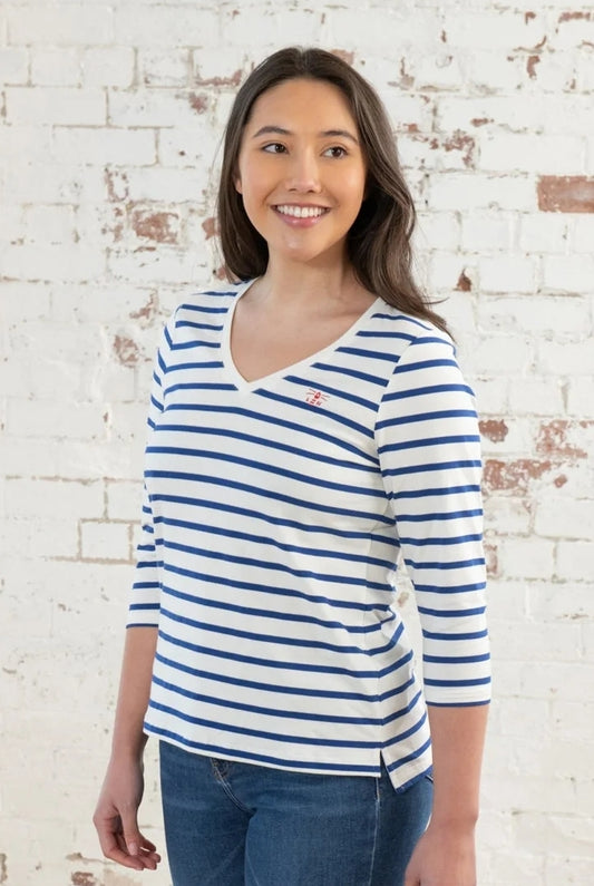 Lighthouse Womens Ariana V-Neck Top - Indigo Stripe