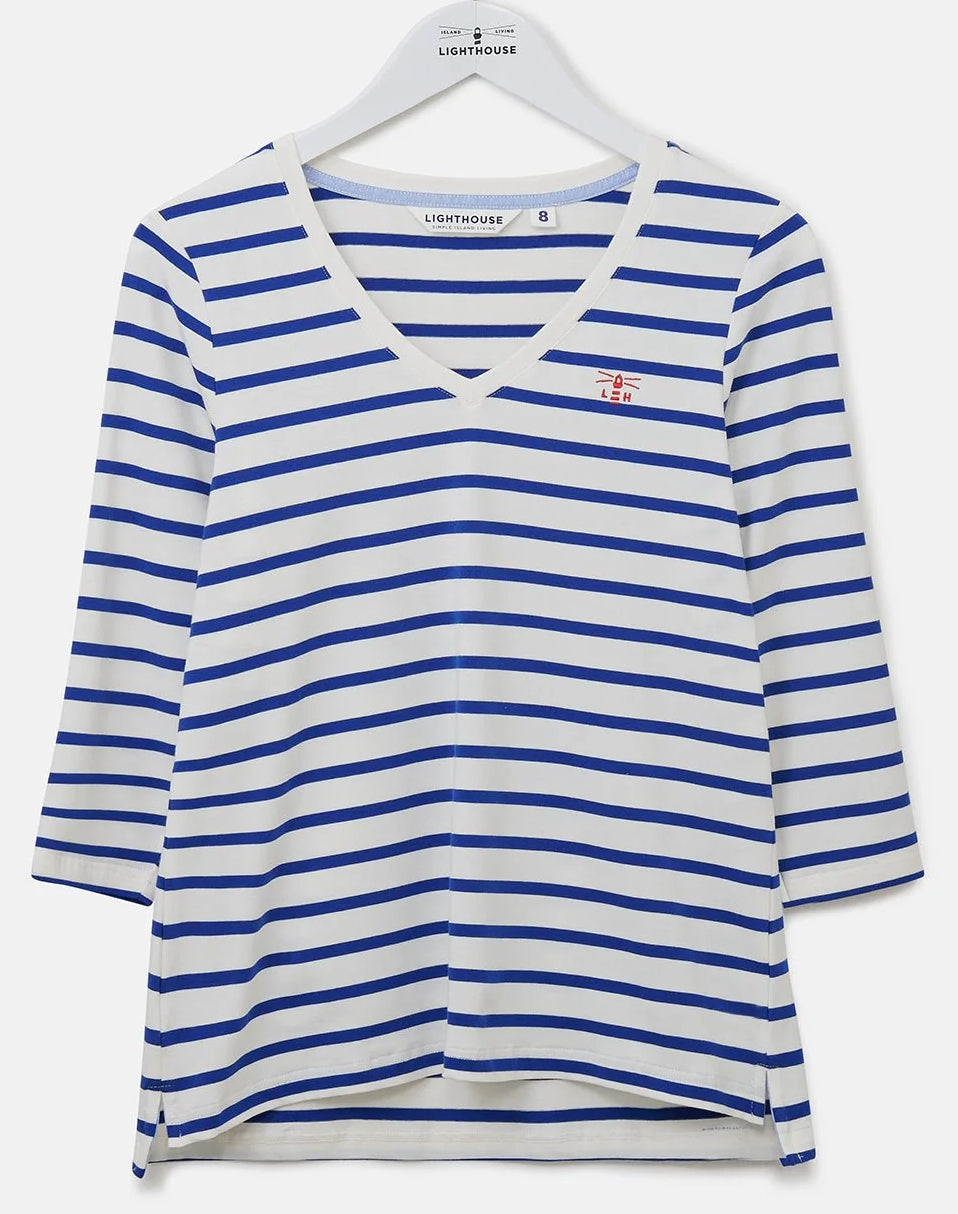 Lighthouse Womens Ariana V-Neck Top - Indigo Stripe