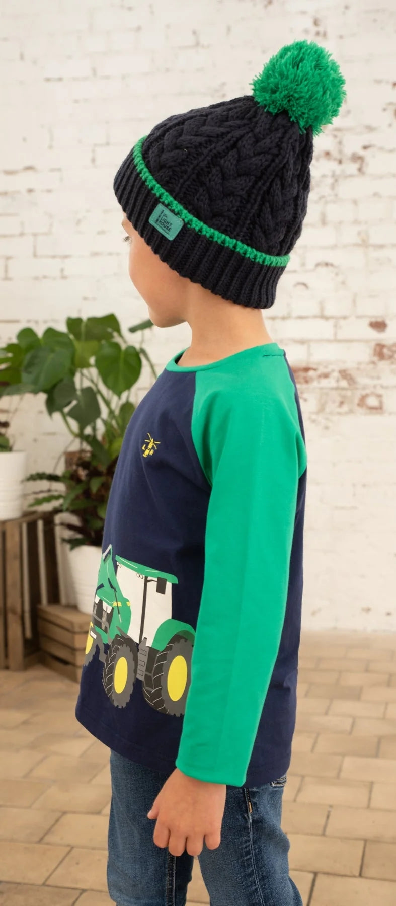 Lighthouse Kids Mason Long Sleeve Front Loader Tractor Print Tee - Green